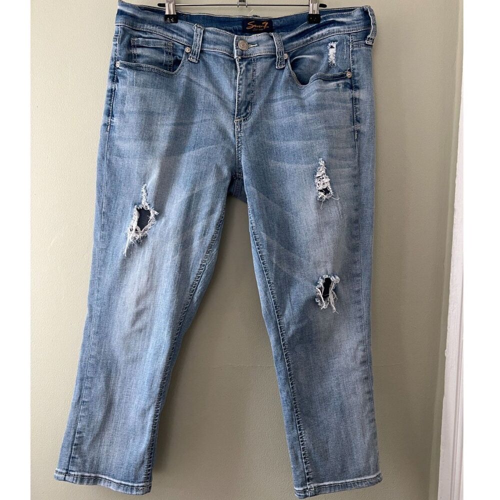 Seven 7 Distressed Slim Fit Capri Jeans 109890 Size 12